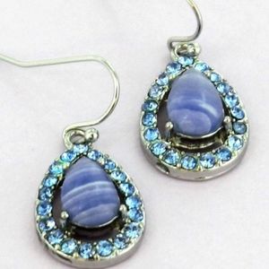 2/$12- BLUE CRYSTAL AGATE BEAD TEARDROP EARRINGS